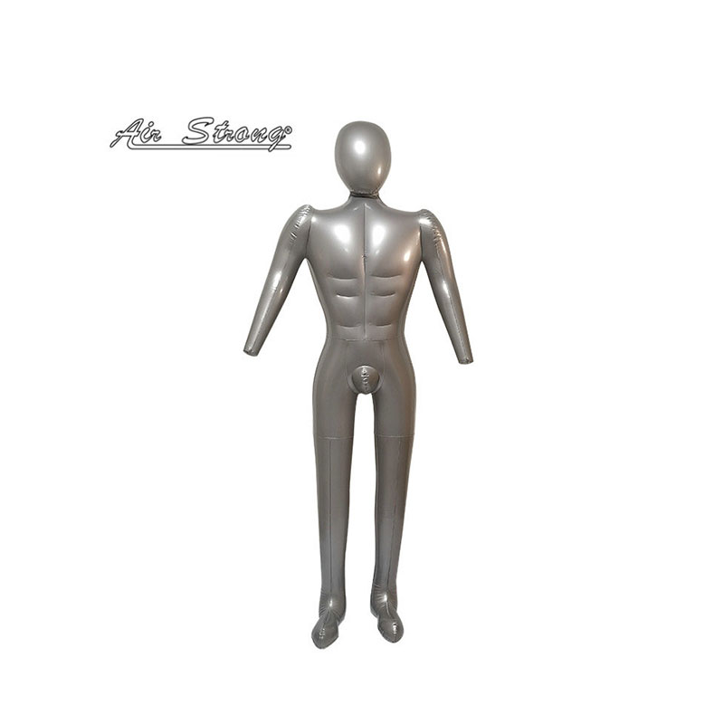 Uppblåsbara PVC manlig mannequin modell, full storlek med huvud och armar, plast full kropp mannequin